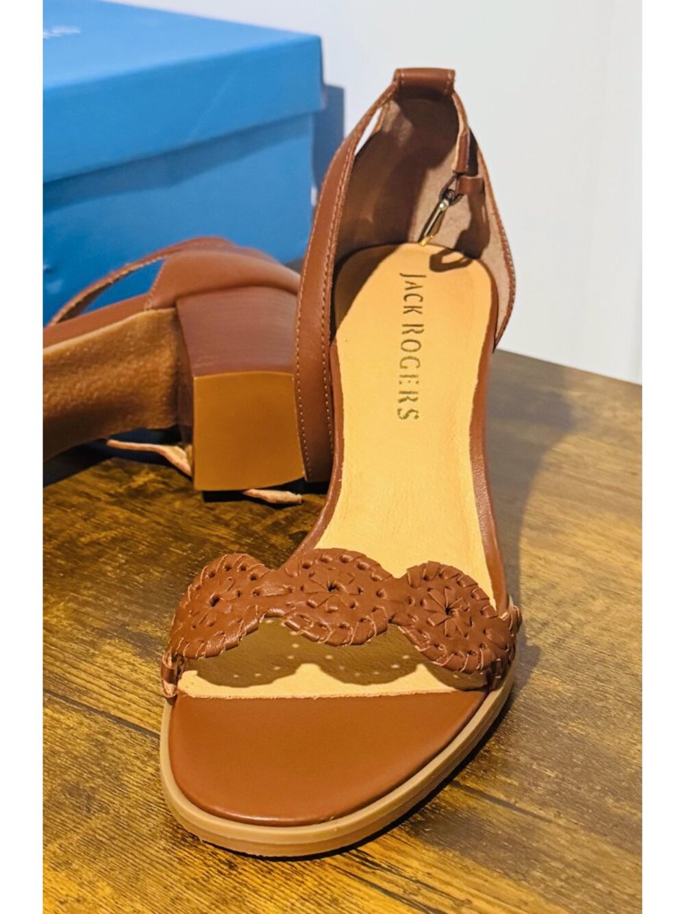 Jack Rogers Lauren Ankle Strap Mid Heel Mocha NIB Size 9 - Picture 4 of 6